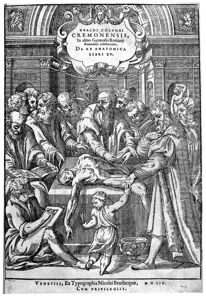 Frontespizio del De re anatomica di Realdo Colombo, 1559