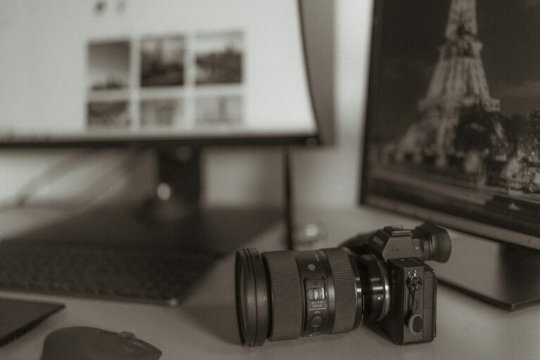 Fotocamera e monitor in una postazione di acquisizione e controllo di immagini digitali